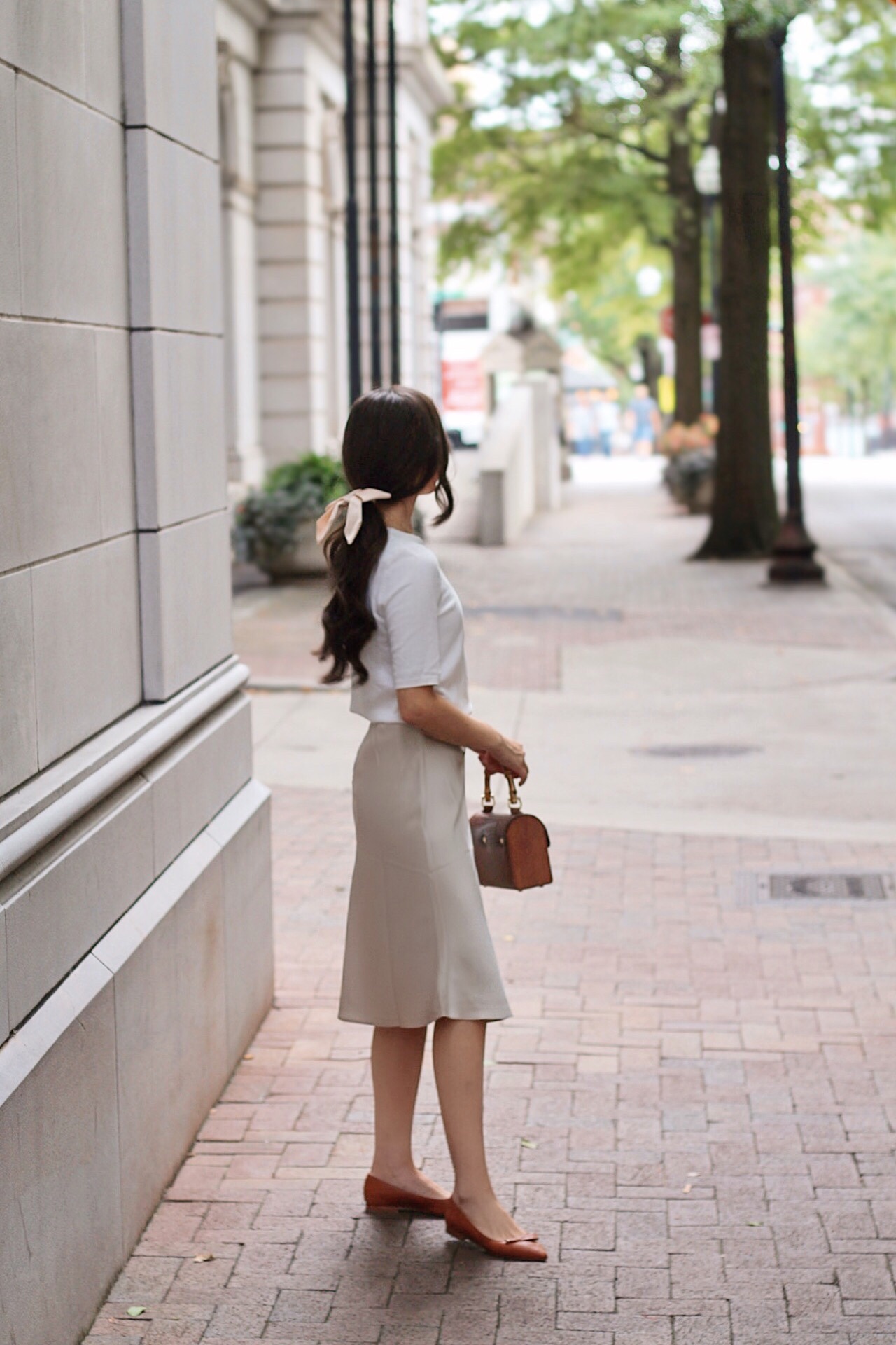 A Cute Fall Outfit For When It's Still Warm: Silk Slip Skirts