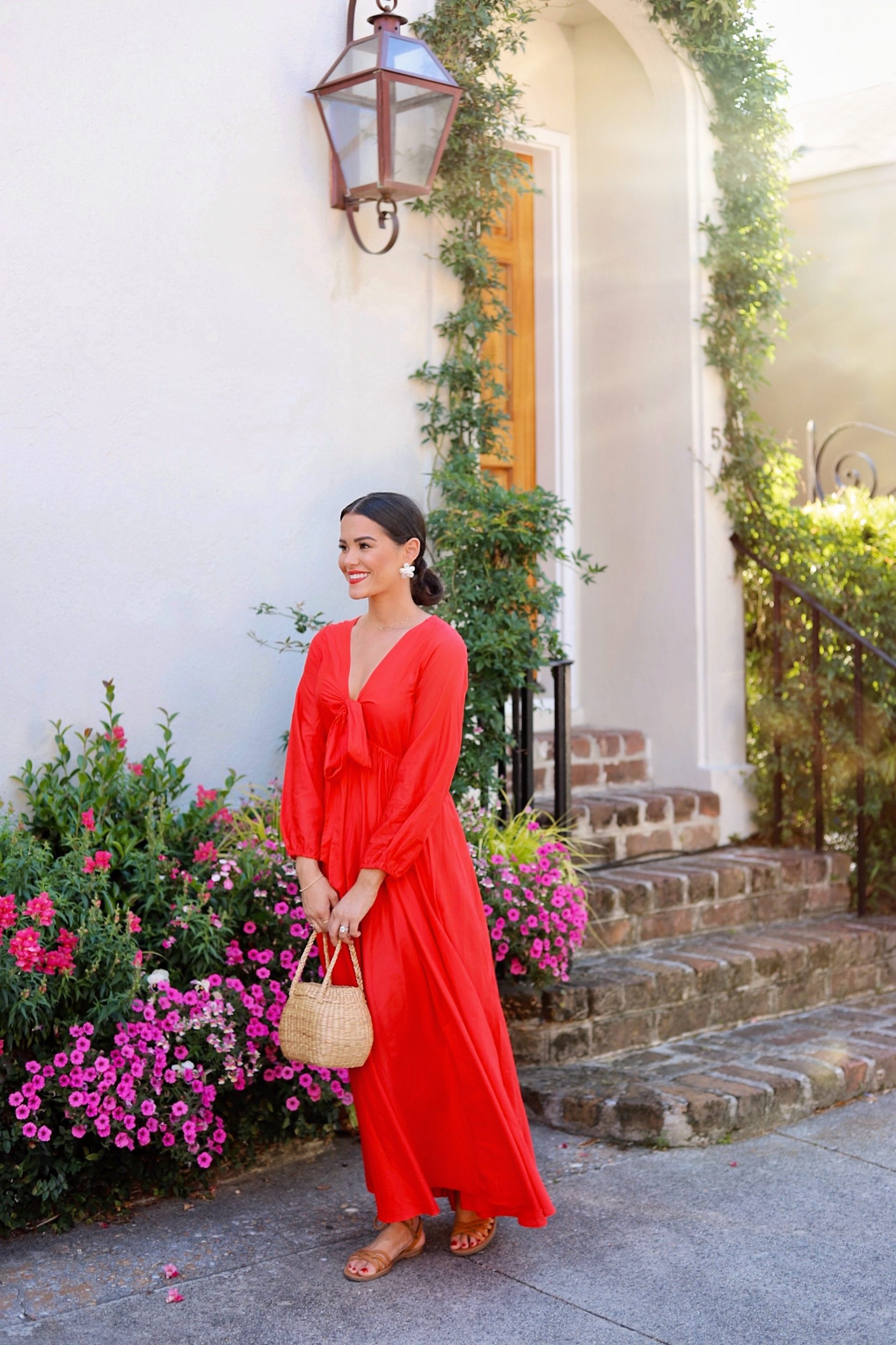 red dress at wedding as a guest